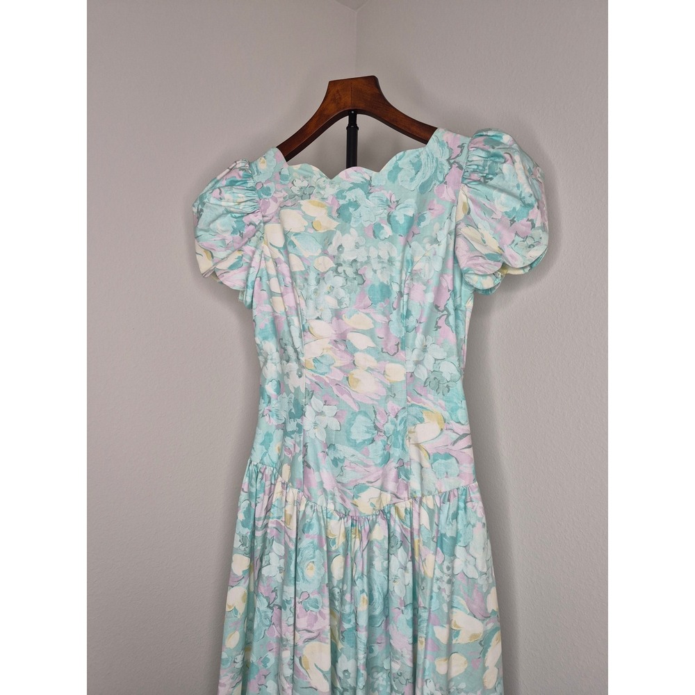 Vintage 80s Alfred Angelo Cotton Garden Party Dress Floral Summer Tea Size 4/6 S - Picture 2 of 16